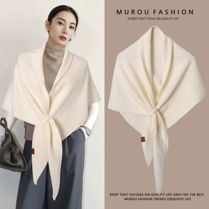Cozy Autumn & Winter Wool Blend Triangular Shawl for Women - Thickened Knitted Neck Wrap XWJ116