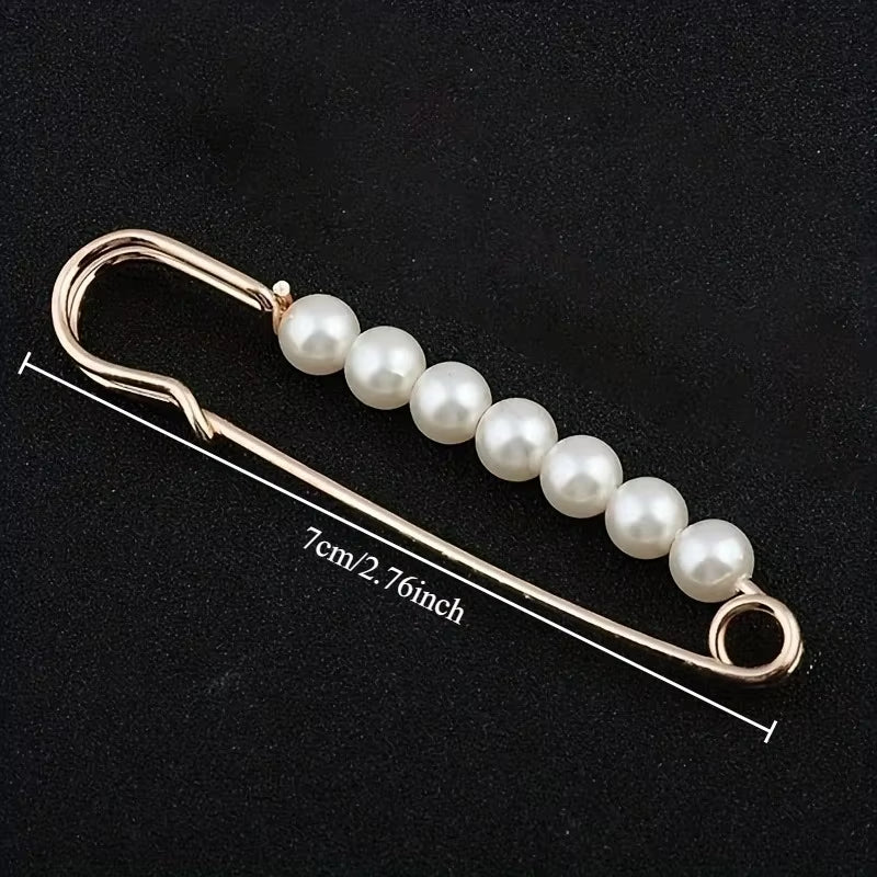 2-Pack Multifunctional Women's Brooches - Anti-Exposure Waistband Fixing Buckles with Safety Pins and Pearls