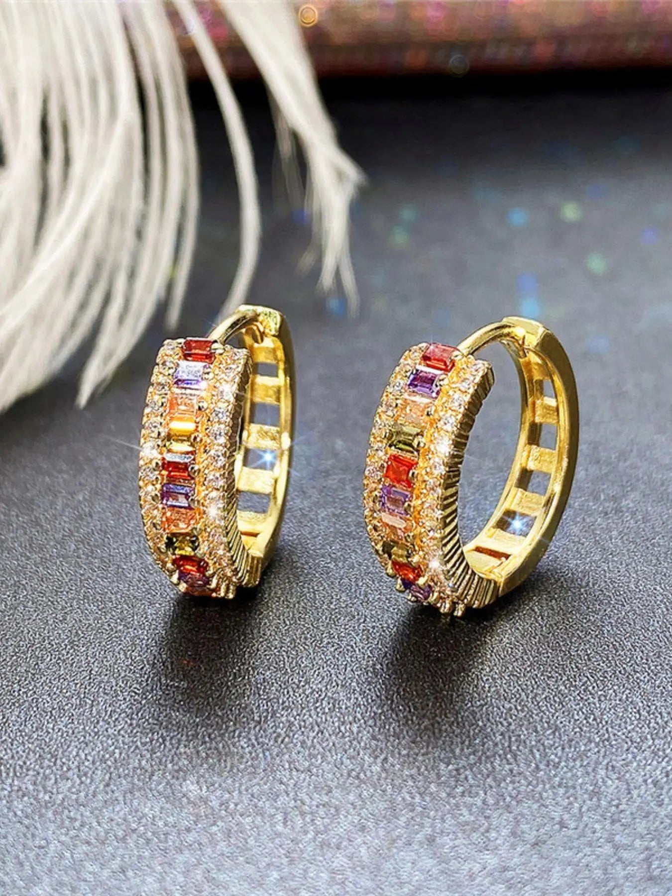 Exquisite Colorful Rhinestone Hoop Earrings – Stylish Casual Jewelry for Women