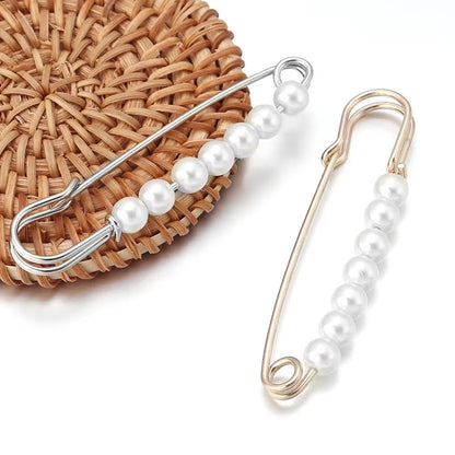 2-Pack Multifunctional Women's Brooches - Anti-Exposure Waistband Fixing Buckles with Safety Pins and Pearls