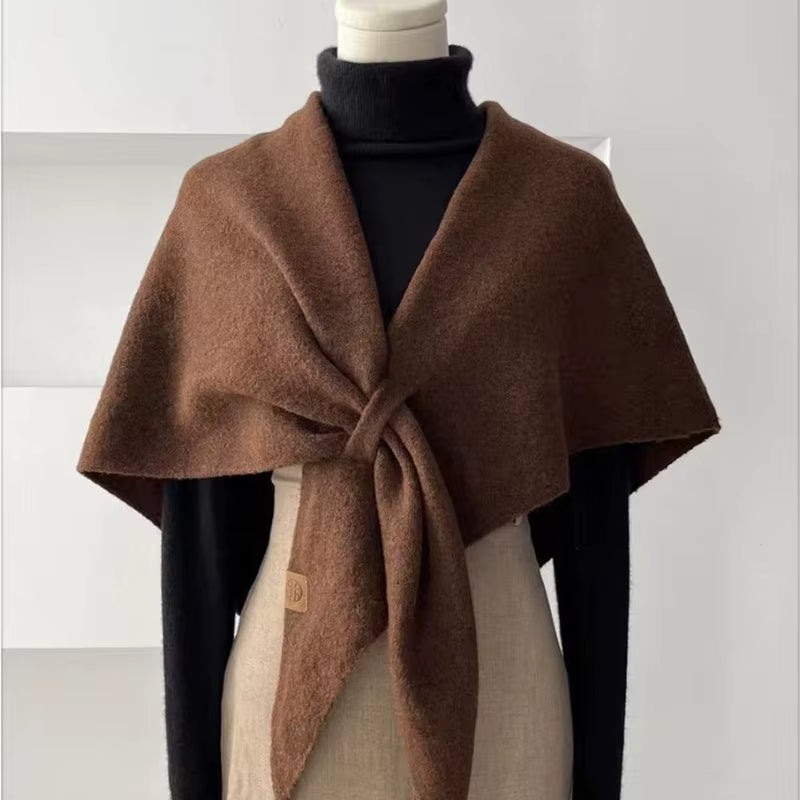 Cozy Autumn & Winter Wool Blend Triangular Shawl for Women - Thickened Knitted Neck Wrap XWJ116