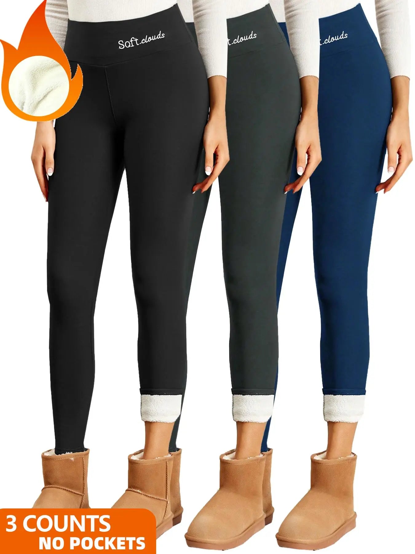 Thermal Lined High Waist Women's Sports Leggings with Embroidery Pockets - Perfect for Yoga and Gym Workouts