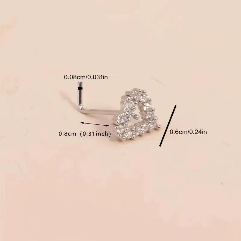 Chic Mini Love Heart L-Shaped Nose Stud Ring – Elegant Stainless Steel Jewelry Gift for Women