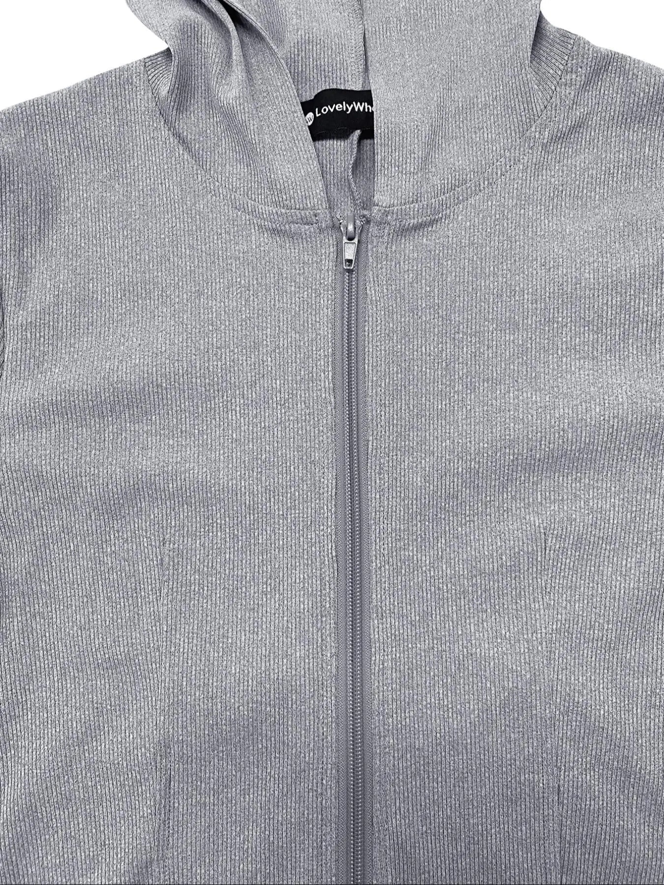 Chic Women's Solid Zip-Up Hooded Bodycon Dress - Casual Long Sleeve Ribbed Style for Fall & Winter Daily Wear