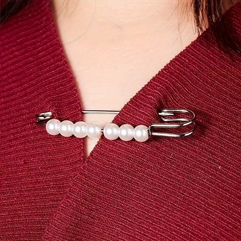 2-Pack Multifunctional Women's Brooches - Anti-Exposure Waistband Fixing Buckles with Safety Pins and Pearls
