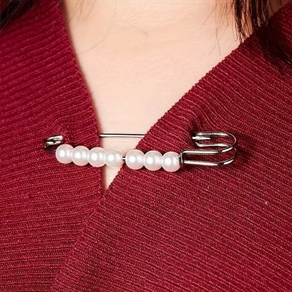 2-Pack Multifunctional Women's Brooches - Anti-Exposure Waistband Fixing Buckles with Safety Pins and Pearls