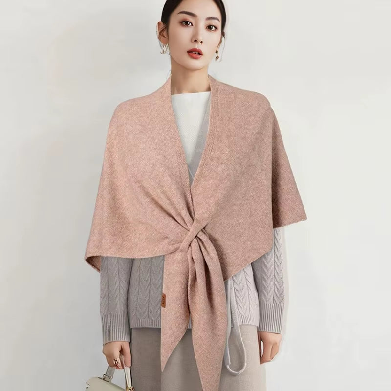 Cozy Autumn & Winter Wool Blend Triangular Shawl for Women - Thickened Knitted Neck Wrap XWJ116
