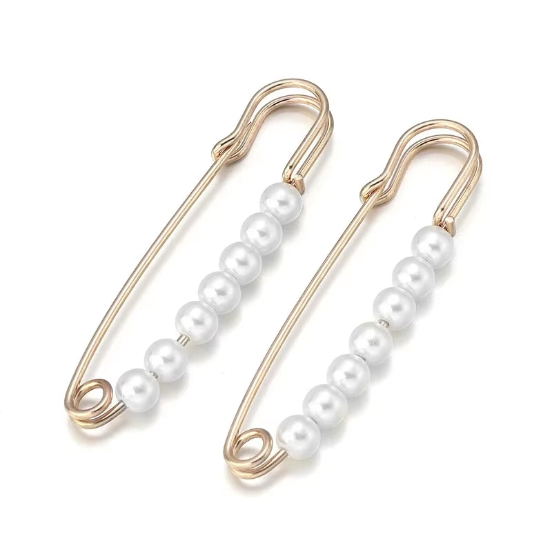 2-Pack Multifunctional Women's Brooches - Anti-Exposure Waistband Fixing Buckles with Safety Pins and Pearls