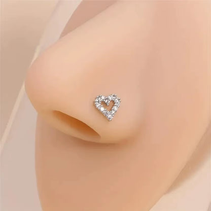 Chic Mini Love Heart L-Shaped Nose Stud Ring – Elegant Stainless Steel Jewelry Gift for Women