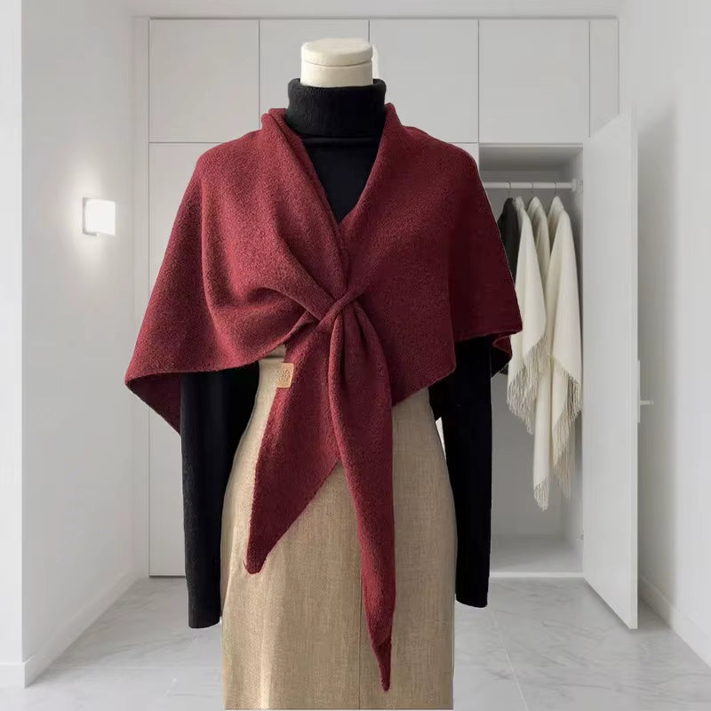 Cozy Autumn & Winter Wool Blend Triangular Shawl for Women - Thickened Knitted Neck Wrap XWJ116