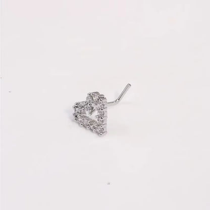 Chic Mini Love Heart L-Shaped Nose Stud Ring – Elegant Stainless Steel Jewelry Gift for Women