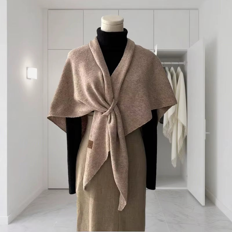 Cozy Autumn & Winter Wool Blend Triangular Shawl for Women - Thickened Knitted Neck Wrap XWJ116