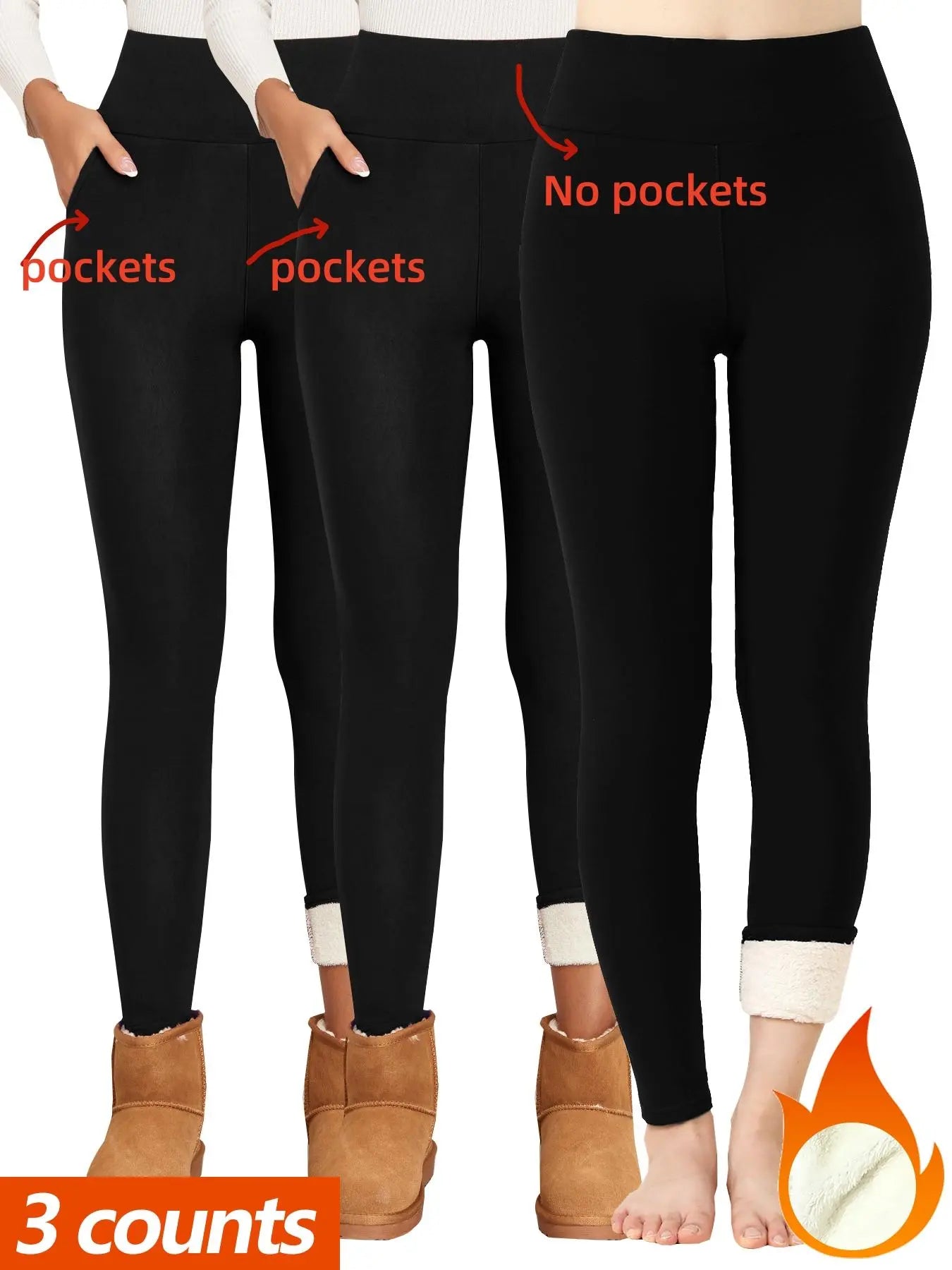 Thermal Lined High Waist Women's Sports Leggings with Embroidery Pockets - Perfect for Yoga and Gym Workouts