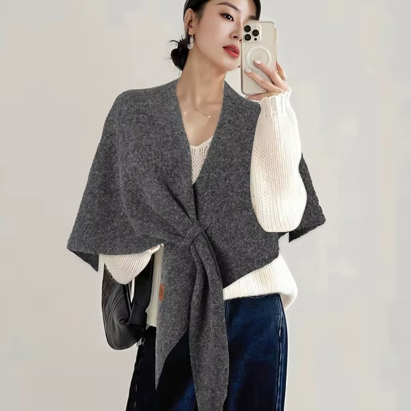 Cozy Autumn & Winter Wool Blend Triangular Shawl for Women - Thickened Knitted Neck Wrap XWJ116