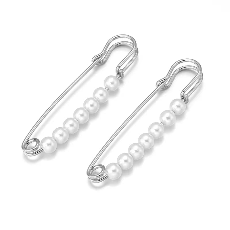 2-Pack Multifunctional Women's Brooches - Anti-Exposure Waistband Fixing Buckles with Safety Pins and Pearls