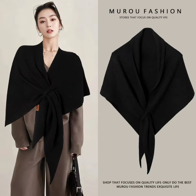 Cozy Autumn & Winter Wool Blend Triangular Shawl for Women - Thickened Knitted Neck Wrap XWJ116