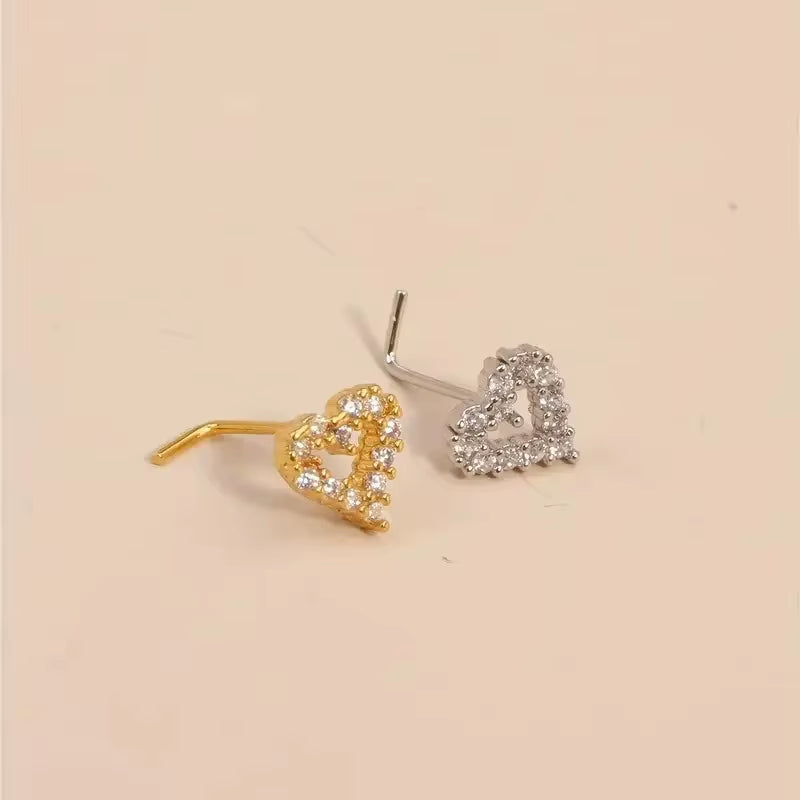 Chic Mini Love Heart L-Shaped Nose Stud Ring – Elegant Stainless Steel Jewelry Gift for Women