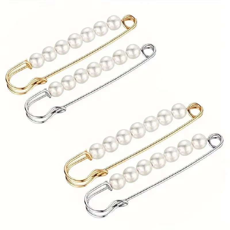 2-Pack Multifunctional Women's Brooches - Anti-Exposure Waistband Fixing Buckles with Safety Pins and Pearls