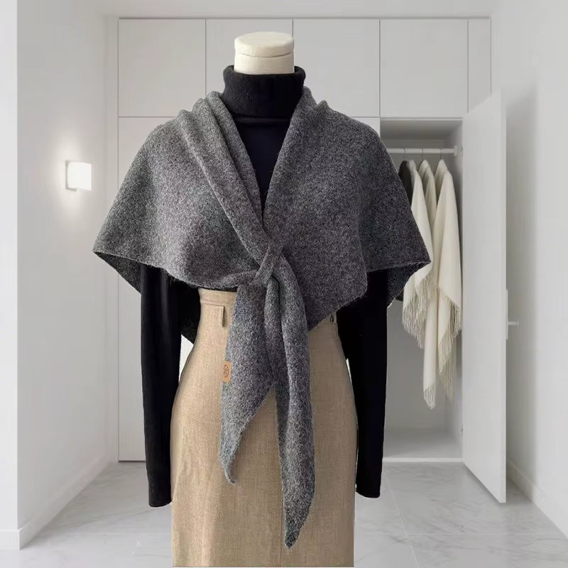 Cozy Autumn & Winter Wool Blend Triangular Shawl for Women - Thickened Knitted Neck Wrap XWJ116