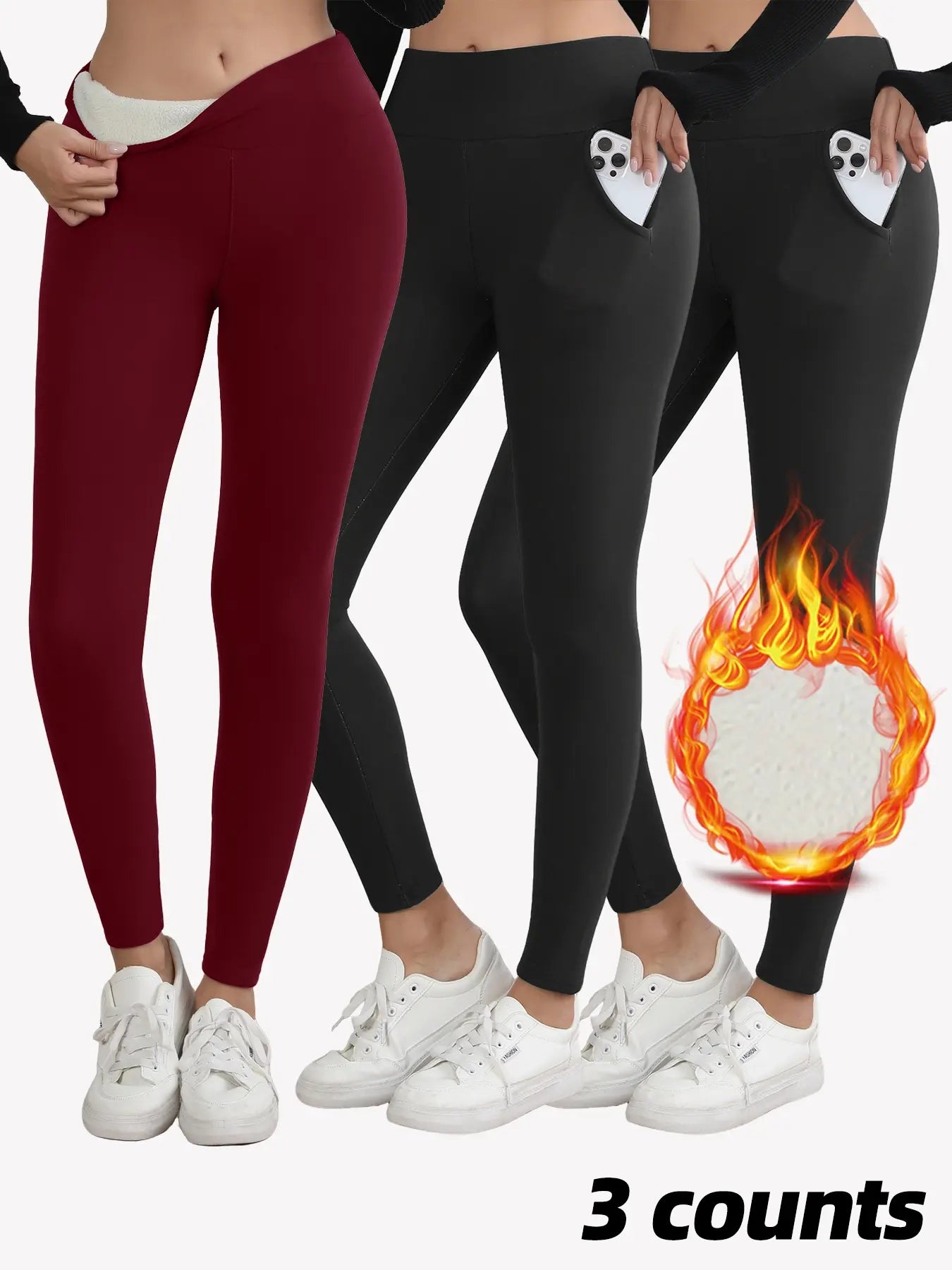 Thermal Lined High Waist Women's Sports Leggings with Embroidery Pockets - Perfect for Yoga and Gym Workouts