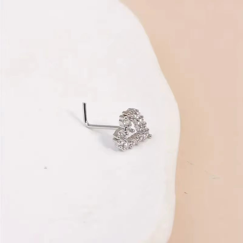 Chic Mini Love Heart L-Shaped Nose Stud Ring – Elegant Stainless Steel Jewelry Gift for Women