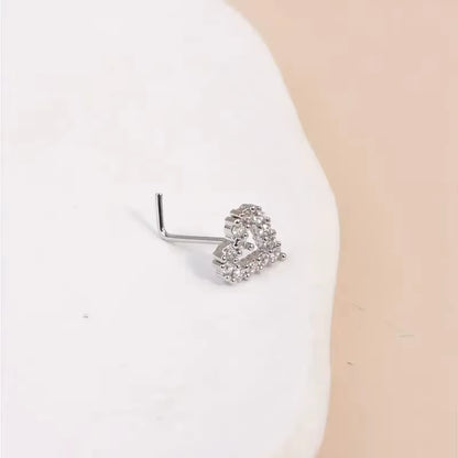 Chic Mini Love Heart L-Shaped Nose Stud Ring – Elegant Stainless Steel Jewelry Gift for Women