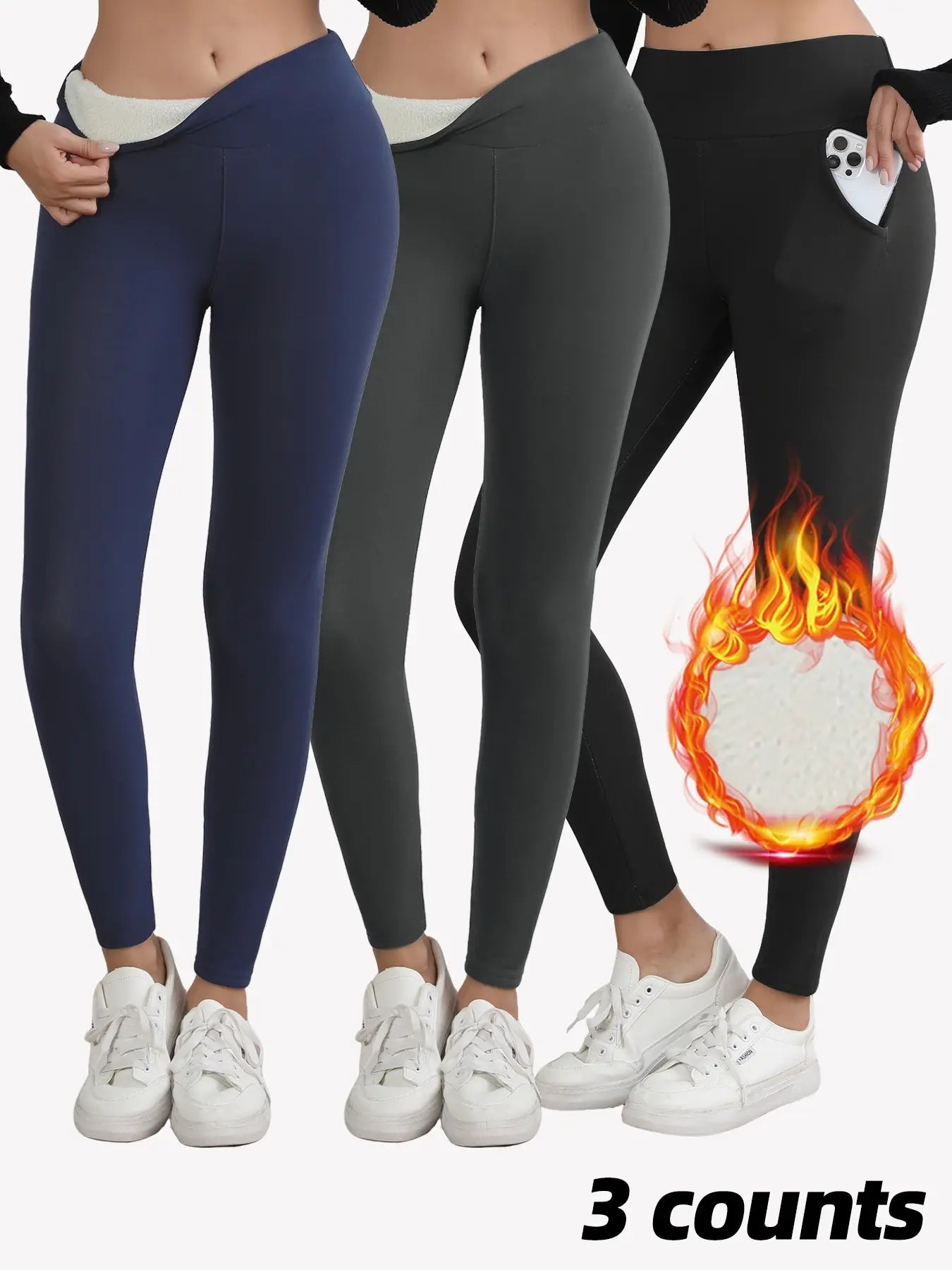 Thermal Lined High Waist Women's Sports Leggings with Embroidery Pockets - Perfect for Yoga and Gym Workouts