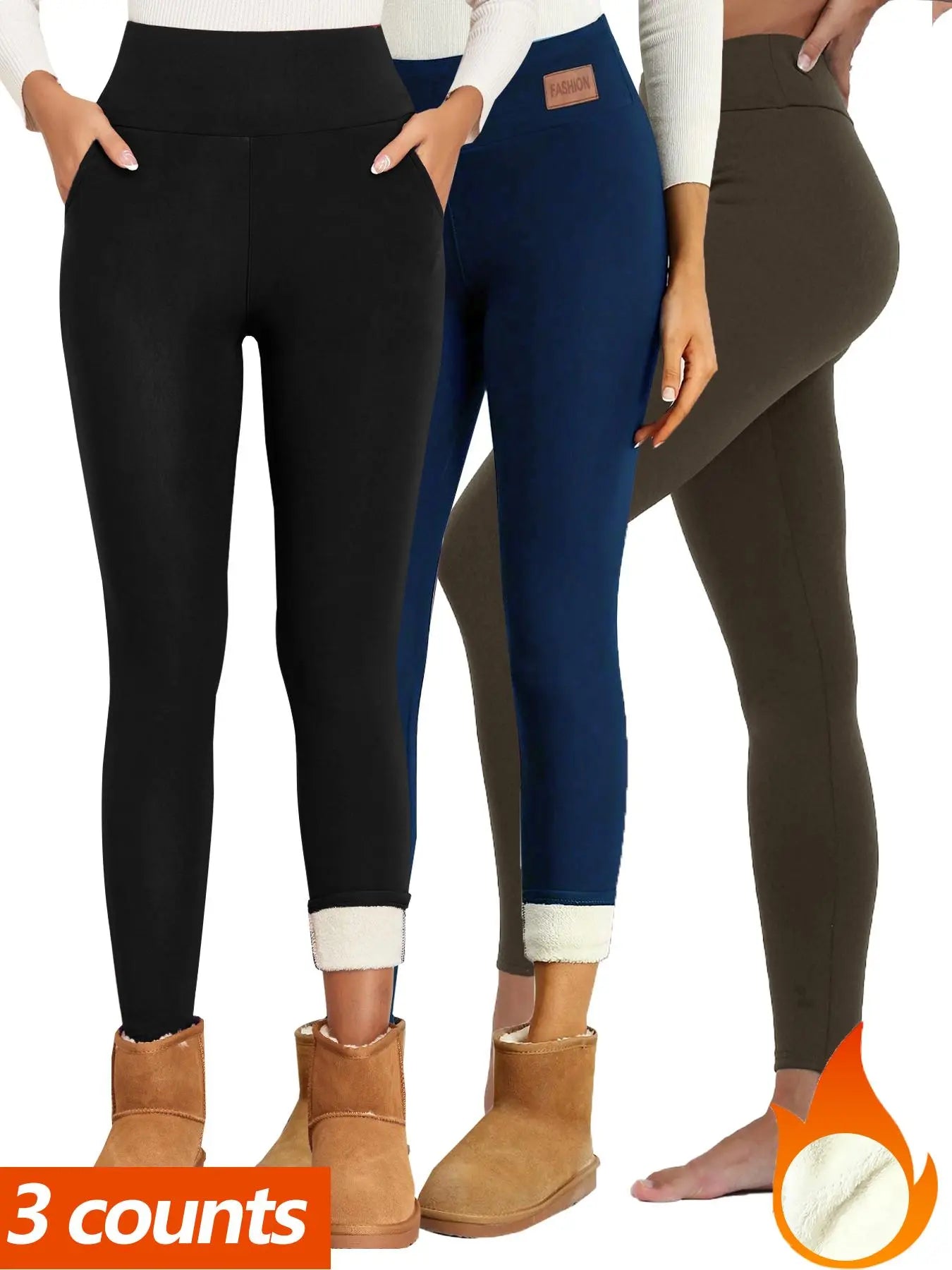 Thermal Lined High Waist Women's Sports Leggings with Embroidery Pockets - Perfect for Yoga and Gym Workouts