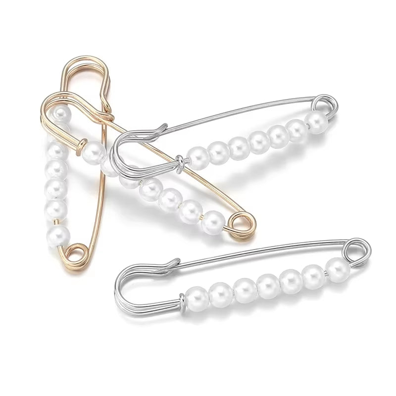 2-Pack Multifunctional Women's Brooches - Anti-Exposure Waistband Fixing Buckles with Safety Pins and Pearls