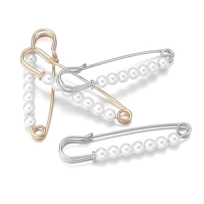 2-Pack Multifunctional Women's Brooches - Anti-Exposure Waistband Fixing Buckles with Safety Pins and Pearls