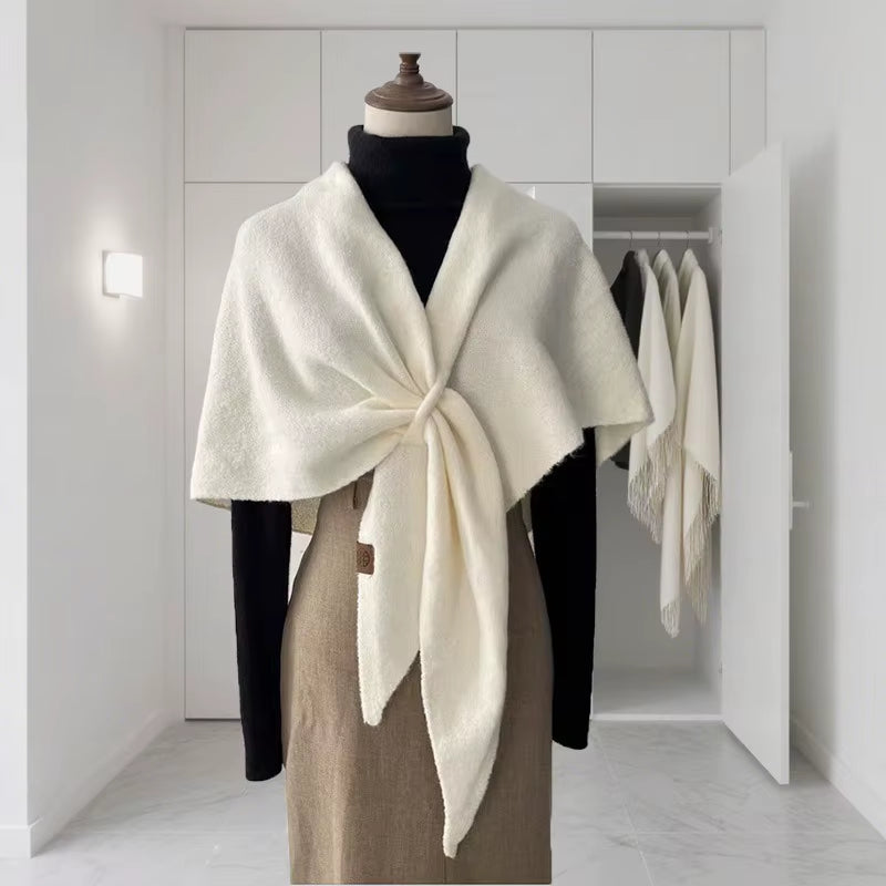 Cozy Autumn & Winter Wool Blend Triangular Shawl for Women - Thickened Knitted Neck Wrap XWJ116