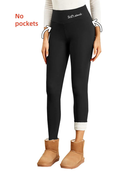 Thermal Lined High Waist Women's Sports Leggings with Embroidery Pockets - Perfect for Yoga and Gym Workouts
