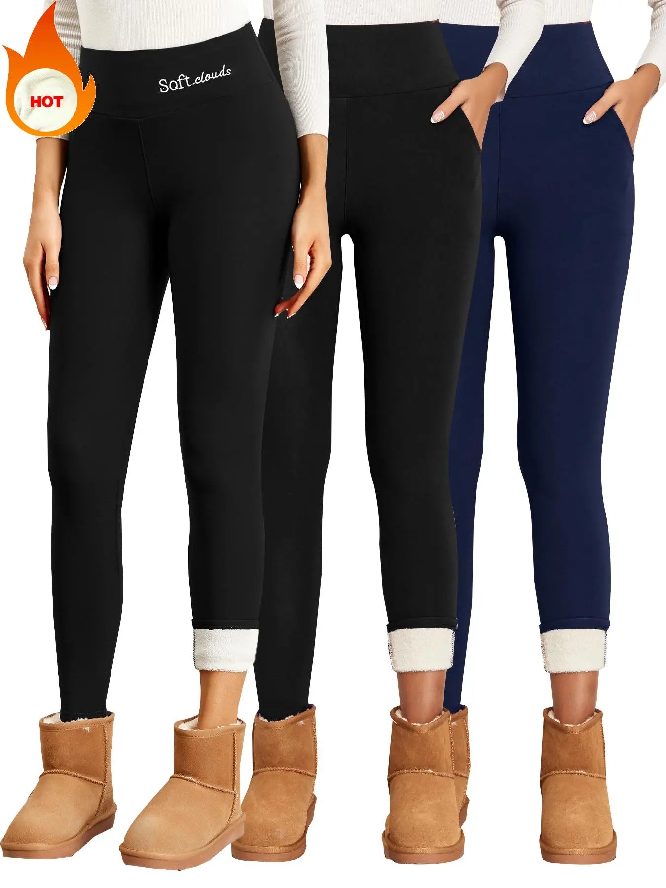 Thermal Lined High Waist Women's Sports Leggings with Embroidery Pockets - Perfect for Yoga and Gym Workouts