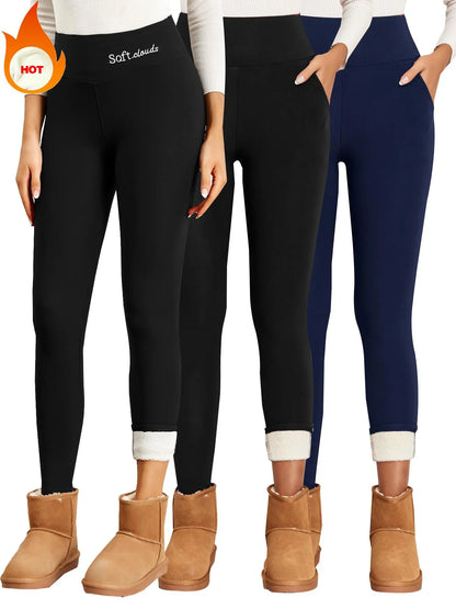 Thermal Lined High Waist Women's Sports Leggings with Embroidery Pockets - Perfect for Yoga and Gym Workouts