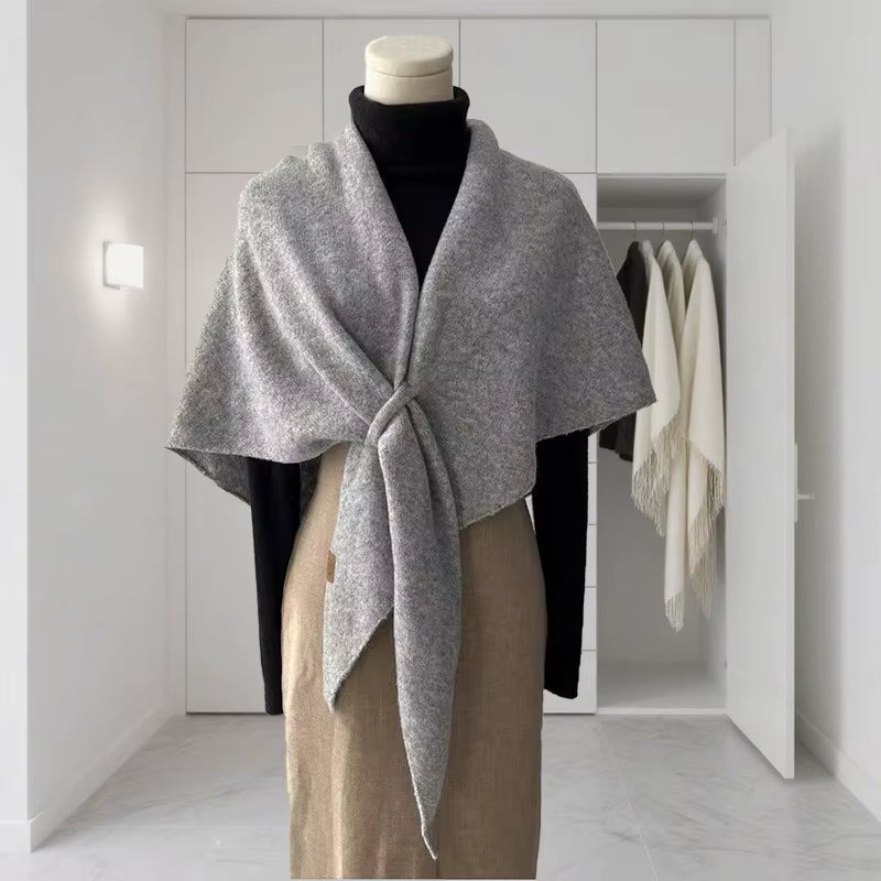 Cozy Autumn & Winter Wool Blend Triangular Shawl for Women - Thickened Knitted Neck Wrap XWJ116